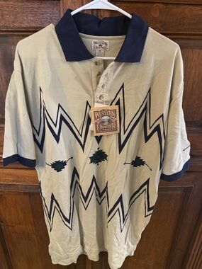 Western Frontier Co. Vintage 90’s Beige & Navy Logo Polo